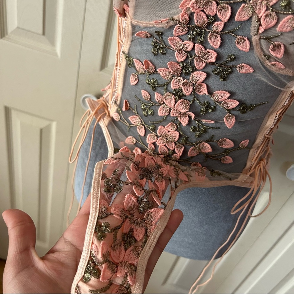 Floral Embroidered Bodysuit in Pink/cream - Picture 2 of 8
